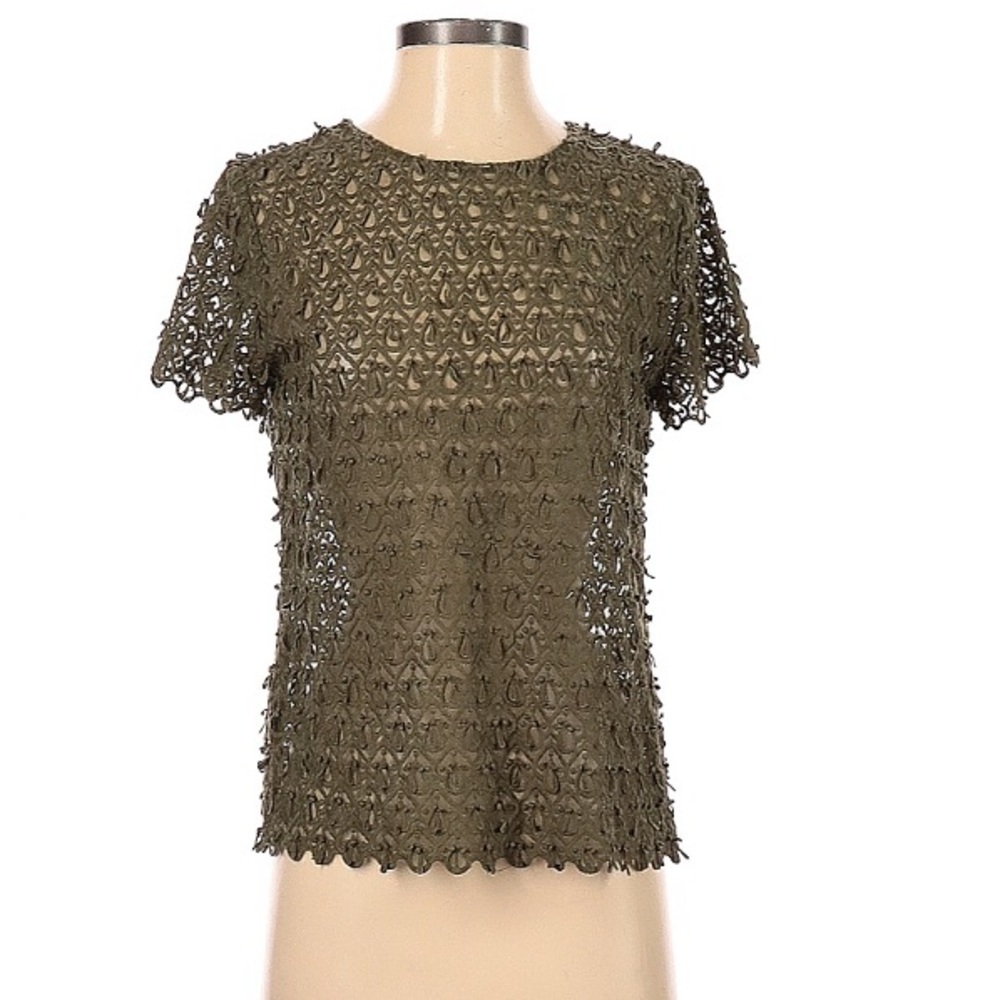 Banana Republic XS lace textured olive green top short sleeve top women’s
